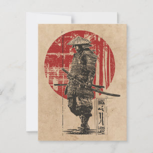 Samurai Warrior Wabi Sabi Art Vintage Red Sol Vykort