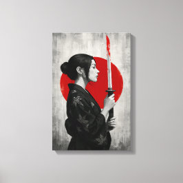 Samurai Woman med Katana på Röda Sol Canvastryck