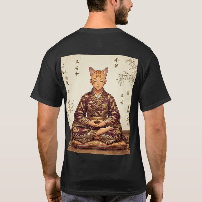 Samurai & Zen Orange Katt - Dubbelsidig T-Shirt (Baksida)