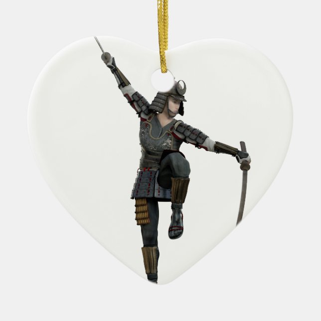 Samuraien med 2 tittar svärd besegrar till det julgransprydnad keramik (Framsidan)