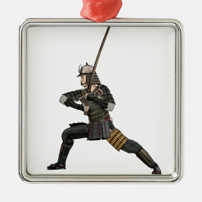 samuraien med ett svärd i en defensiv bildar julgransprydnad metall (Framsidan)