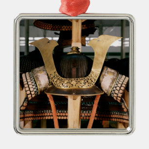 Samuraihjälm, mitt- 14th århundrade julgransprydnad metall