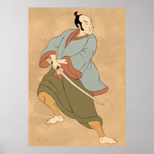 samuraikrigare med katanasvärdstridighet poster