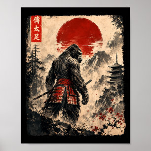 Samuraj Bigfoot Japansk Vintage Grafik Rolig Poster