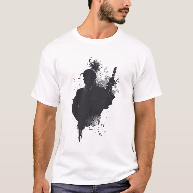 Samuraj Bläck Silhuett Mörk Krigare Konst T Shirt (Framsida)