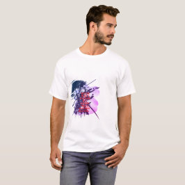 Samuraj bläckkonst t-shirt-dubbel sidig blå & grön t shirt