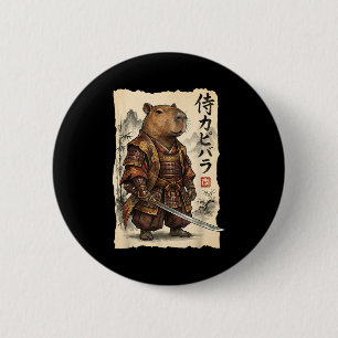 Samuraj Capybara Japansk Konst Vintage Grafisk Rol Knapp