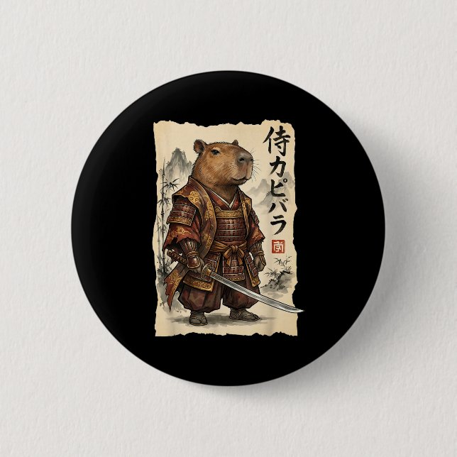 Samuraj Capybara Japansk Konst Vintage Grafisk Rol Knapp (Framsida)