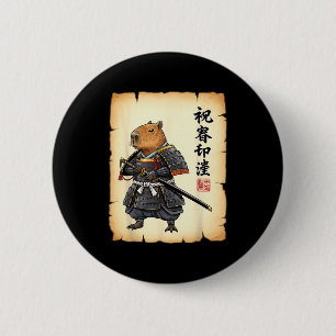 Samuraj Capybara Japansk Konst Vintage Grafisk Rol Knapp
