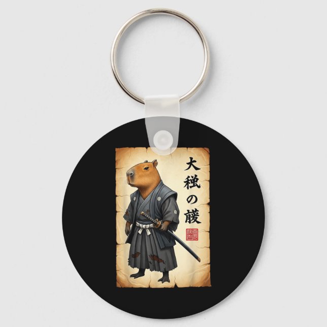 Samuraj Capybara Japansk Konst Vintage Grafisk Rol Nyckelring (Framsida)