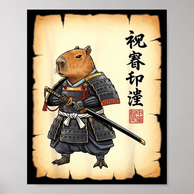 Samuraj Capybara Japansk Konst Vintage Grafisk Rol Poster (Framsidan)