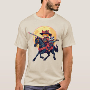 Samuraj Cowboy Katt & Tvättbjörn ridande häst Unik T Shirt