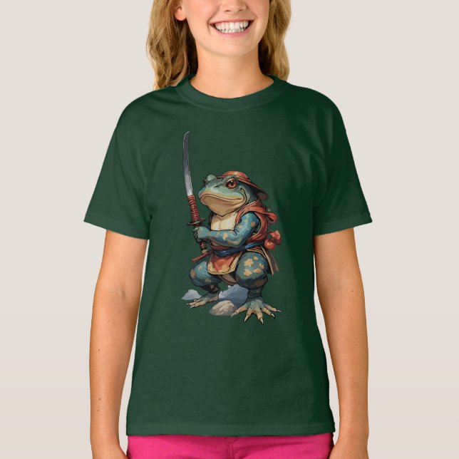 Samuraj Groda Krigare med Katana T Shirt (Framsida)