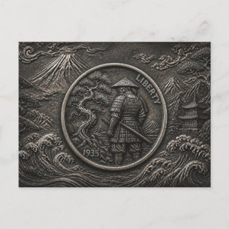Samuraj Hobo Nickel Graverad Mynt Konst Vykort