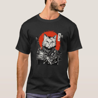 Samuraj Japansk Katt Bushido Krigare Katana Svärd T Shirt