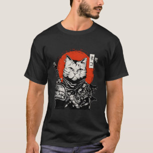 Samuraj Japansk Katt Bushido Krigare Katana Svärd T Shirt
