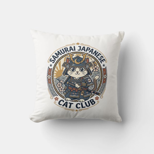 Samuraj Japansk Katt POD Vector Art - Samuraj Japa Kudde (Framsida)