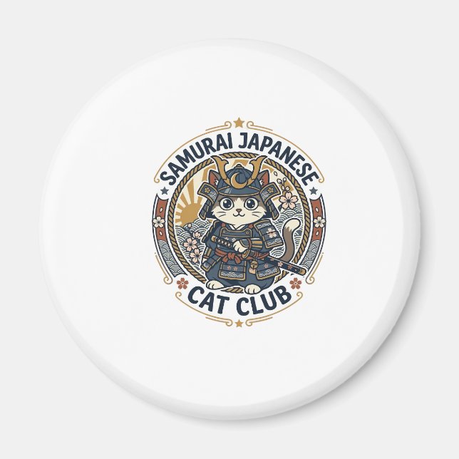 Samuraj Japansk Katt POD Vector Art - Samuraj Japa Magnet (Framsidan)