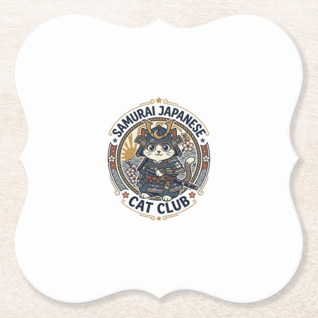 Samuraj Japansk Katt POD Vector Art - Samuraj Japa Underlägg Papper (Framsida)