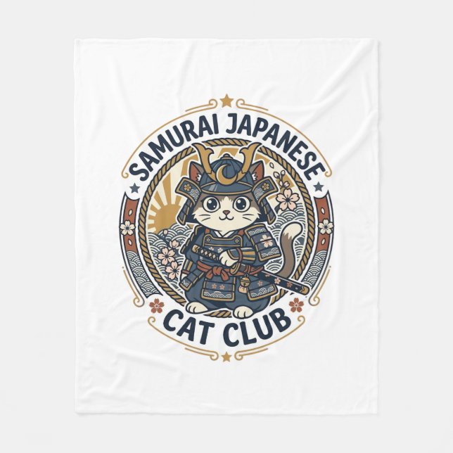 Samuraj Japansk Katt POD Vektor Konst - Samuraj Ja Fleecefilt (Framsidan)
