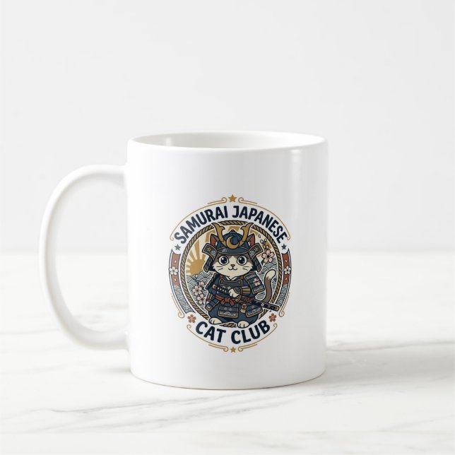 Samuraj Japansk Katt POD Vektor Konst - Samuraj Ja Kaffemugg (Vänster)