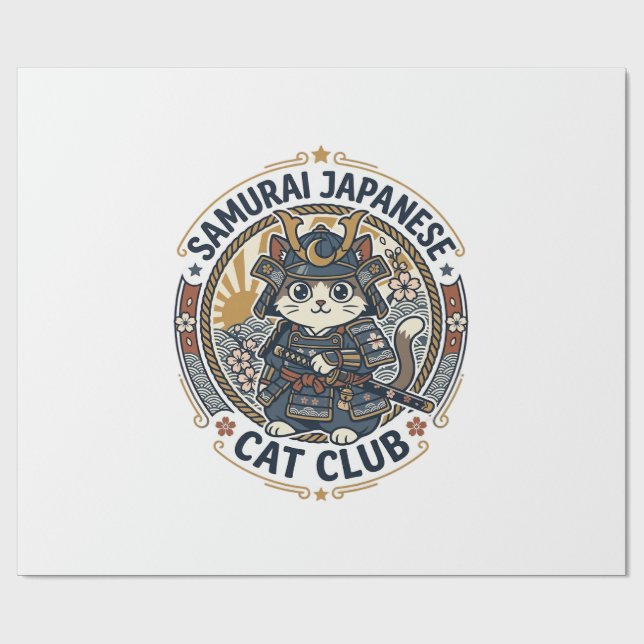Samuraj Japansk Katt POD Vektor Konst - Samuraj Ja Presentpapper (Platt)