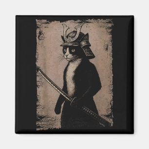 Samuraj Japansk Katt Vintage Roligt Grafiskt Ukiyo Magnet