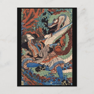 Samuraj japansk målning c. 1800-talet vykort