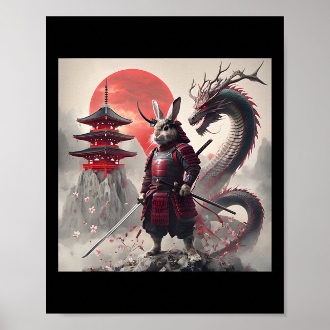 Samuraj Kanin Grafik Krigare Japansk Kanin Poster (Framsidan)