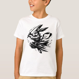 Samuraj Kanin Svart Bläck Krigare Kanin T Shirt