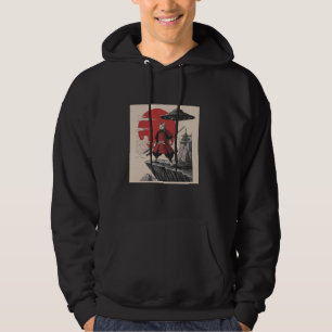 Samuraj Katt Alien UFO Design Retro Japansk Krigar Hoodie