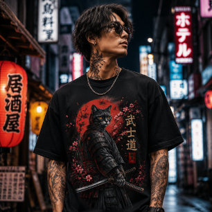 Samuraj Katt Bushido Krigare Premium Grafik T Shirt