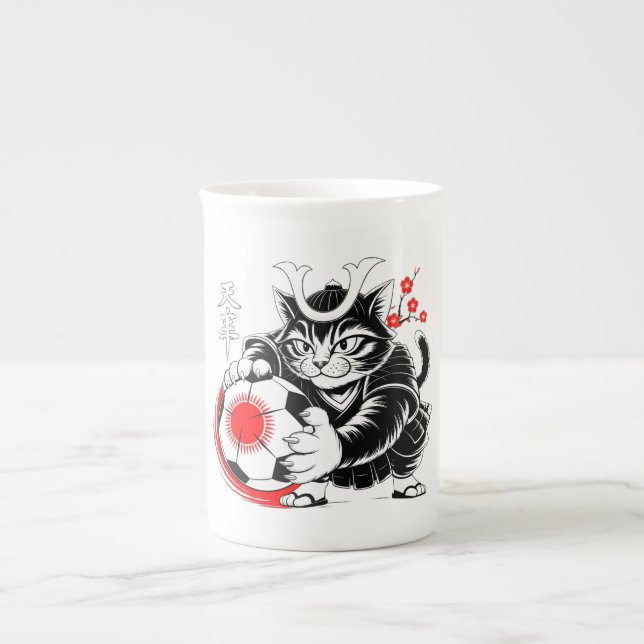 Samuraj Katt Fotbollsmugg – Japansk present till f Benporslin Mugg (Framsidan)