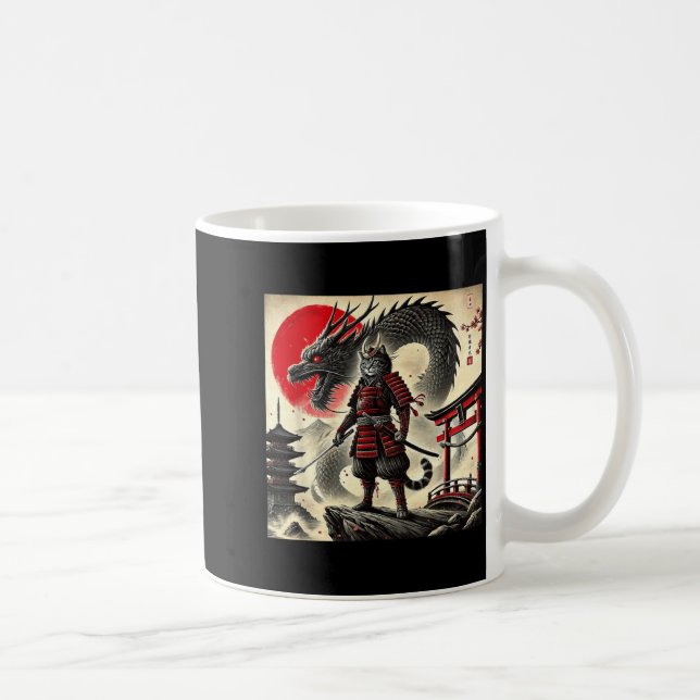 Samuraj Katt Grafisk Krigare Japansk Katt Ninja Mä Kaffemugg (Höger)