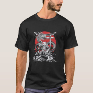 Samuraj Katt Grafisk Vintage Ukiyo-e Krigare Konst T Shirt