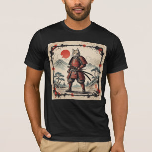 Samuraj Katt Illustration T-Shirt Japansk solned