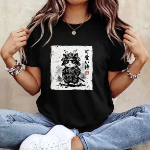 Samuraj Katt Japansk Konst Sumi-e Nyhet Kawaii Kat T Shirt
