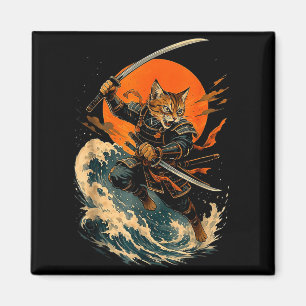 Samuraj Katt Japansk Vintage Ukiyo-e Katt Anime Gi Magnet