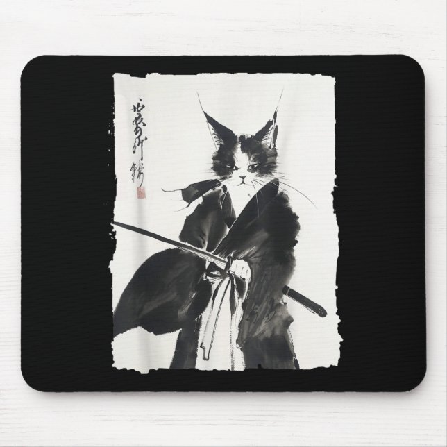 Samuraj Katt Krigare Bläck - Japansk Konst Katt Musmatta (Framsidan)