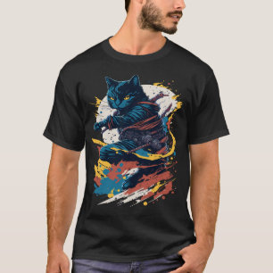 Samuraj Katt Krigare Japansk Stil Katt Konst T Shirt