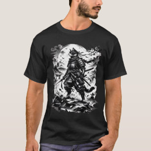 Samuraj Katt Krigare Vintage Bläck Stil Grafik T Shirt
