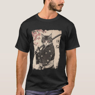 Samuraj katt krigare Vintage Japanska Ukiyo-e Blom T Shirt