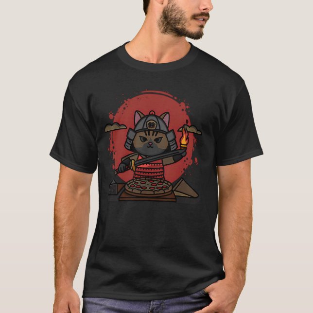 Samuraj Katt Pizza Krigare Japan Mat Matlagare Pre T Shirt (Framsida)