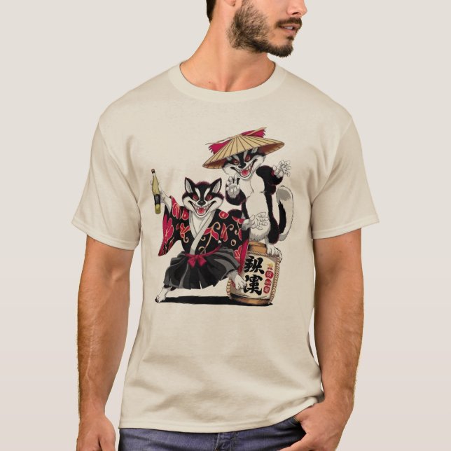Samuraj Katter Sake Fest  T Shirt (Framsida)