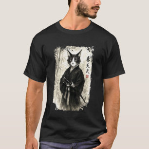 Samuraj Krigarkatt Japansk Bläckkonst Sumi-e Japan T Shirt
