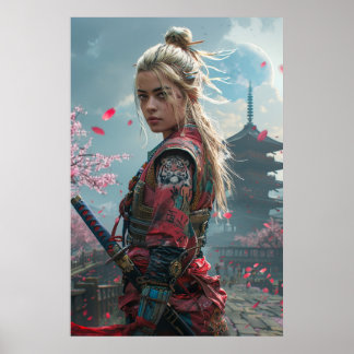 Samuraj kvinna krigare med katana - japansk kultur poster