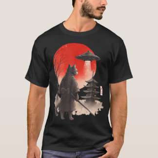 Samuraj Ninja Katt Krigare Ufo Japansk Anime T Shirt
