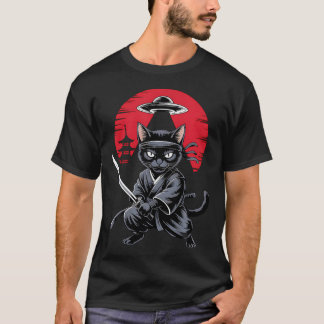 Samuraj Ninja Katt Krigare Ufo Japansk Anime T Shirt