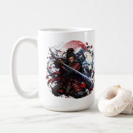 Samuraj och vit varg-mugg | Japansk krigare fantas Kaffemugg