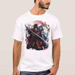 Samuraj och vit varg-mugg | Japansk krigare fantas T Shirt